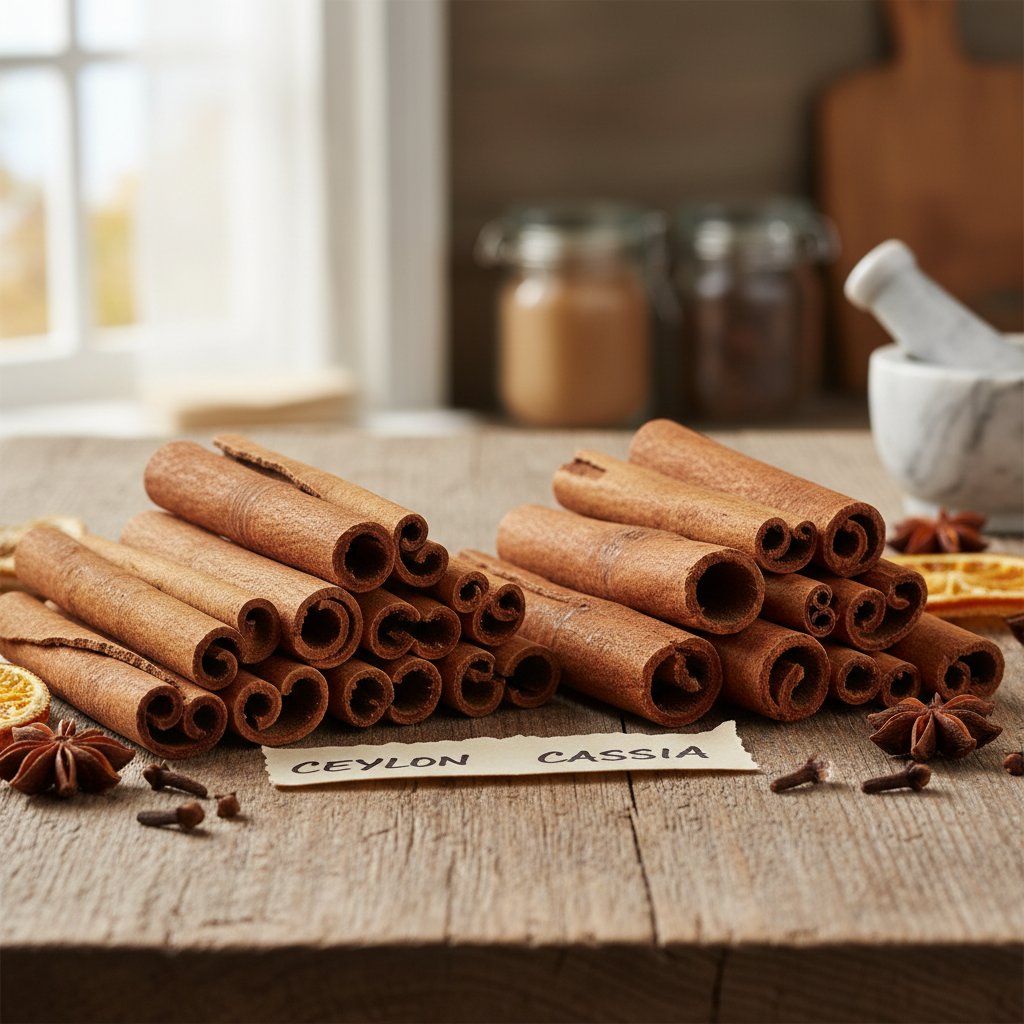 Porównanie lasek cynamonu cejlońskiego i cassia