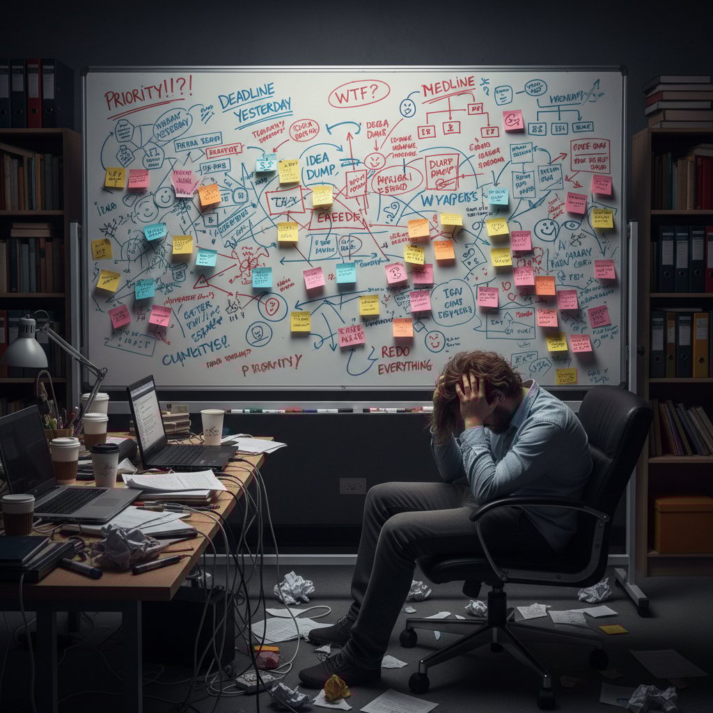 Chaotic project planning board after multitasking failure