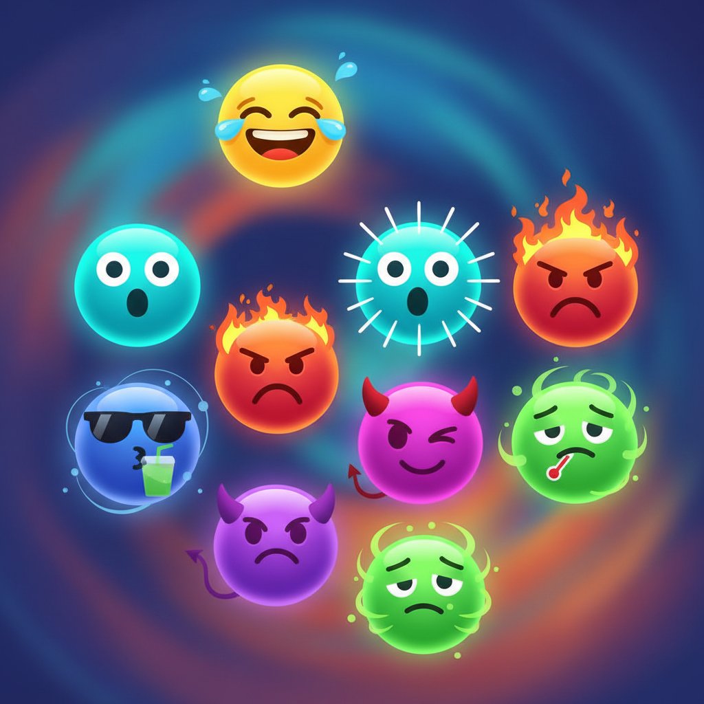 Awatary rozmawiające swobodnie na czacie online, emotikony, kolorowe tło