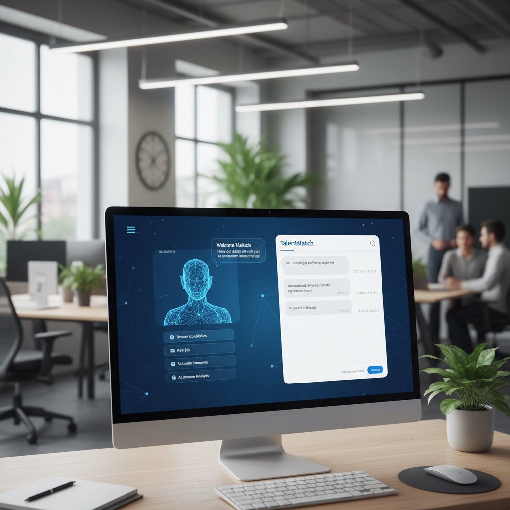 Interfejs chatbota na ekranie komputera podczas procesu rekrutacji, nowoczesna rekrutacja, chatbot