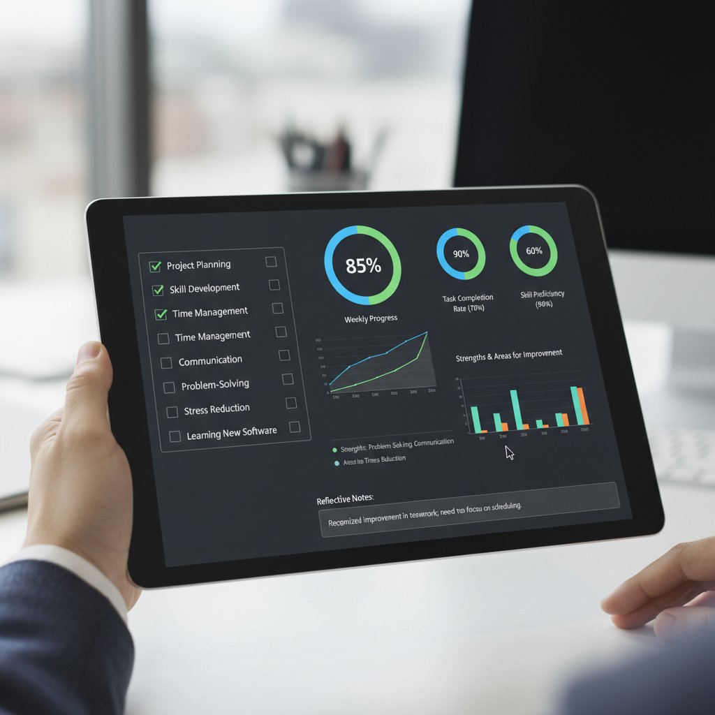 Checklist graphic overlaying a data analysis dashboard