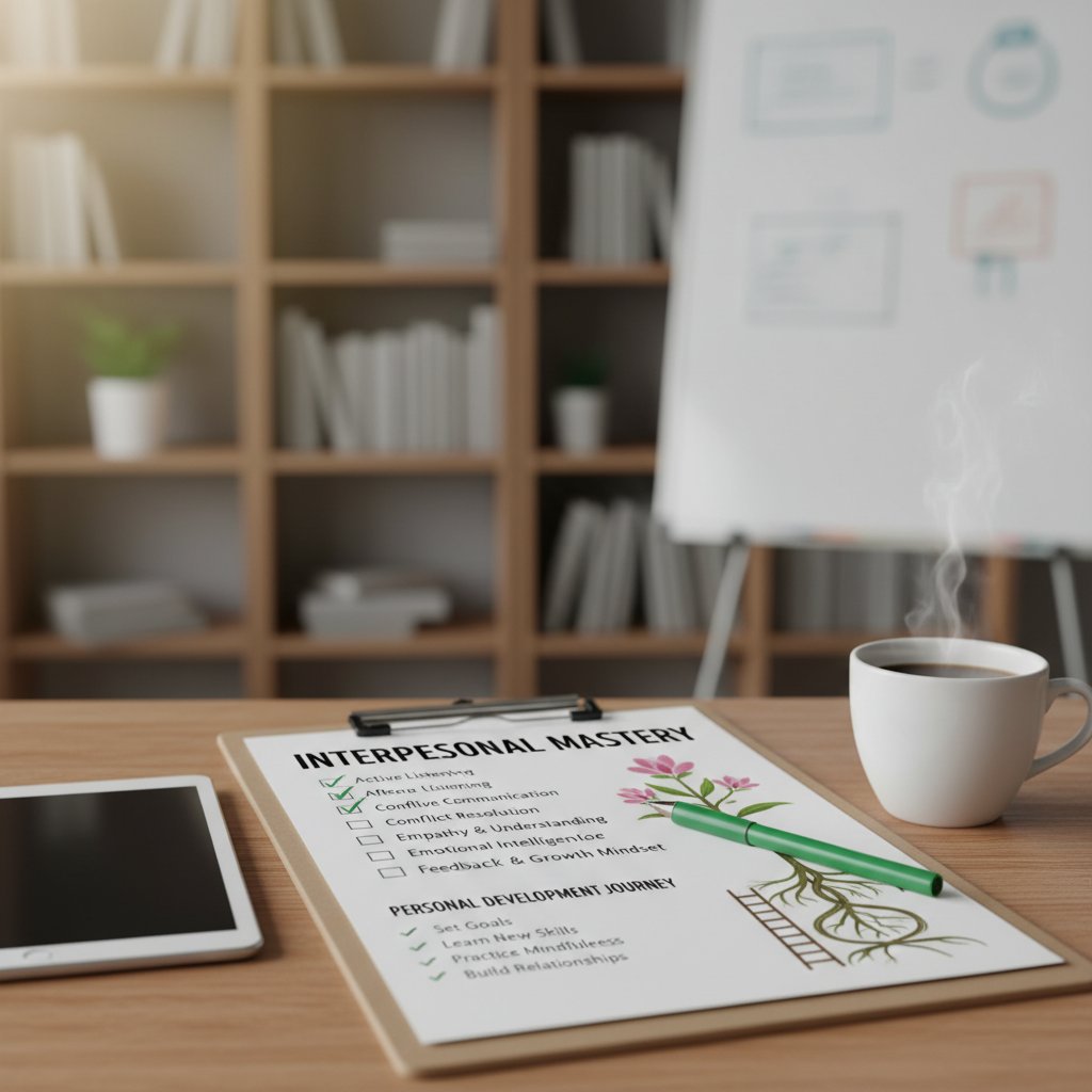 Osoba z notesem, odhaczająca cele na checklistcie rozwoju interpersonalnego