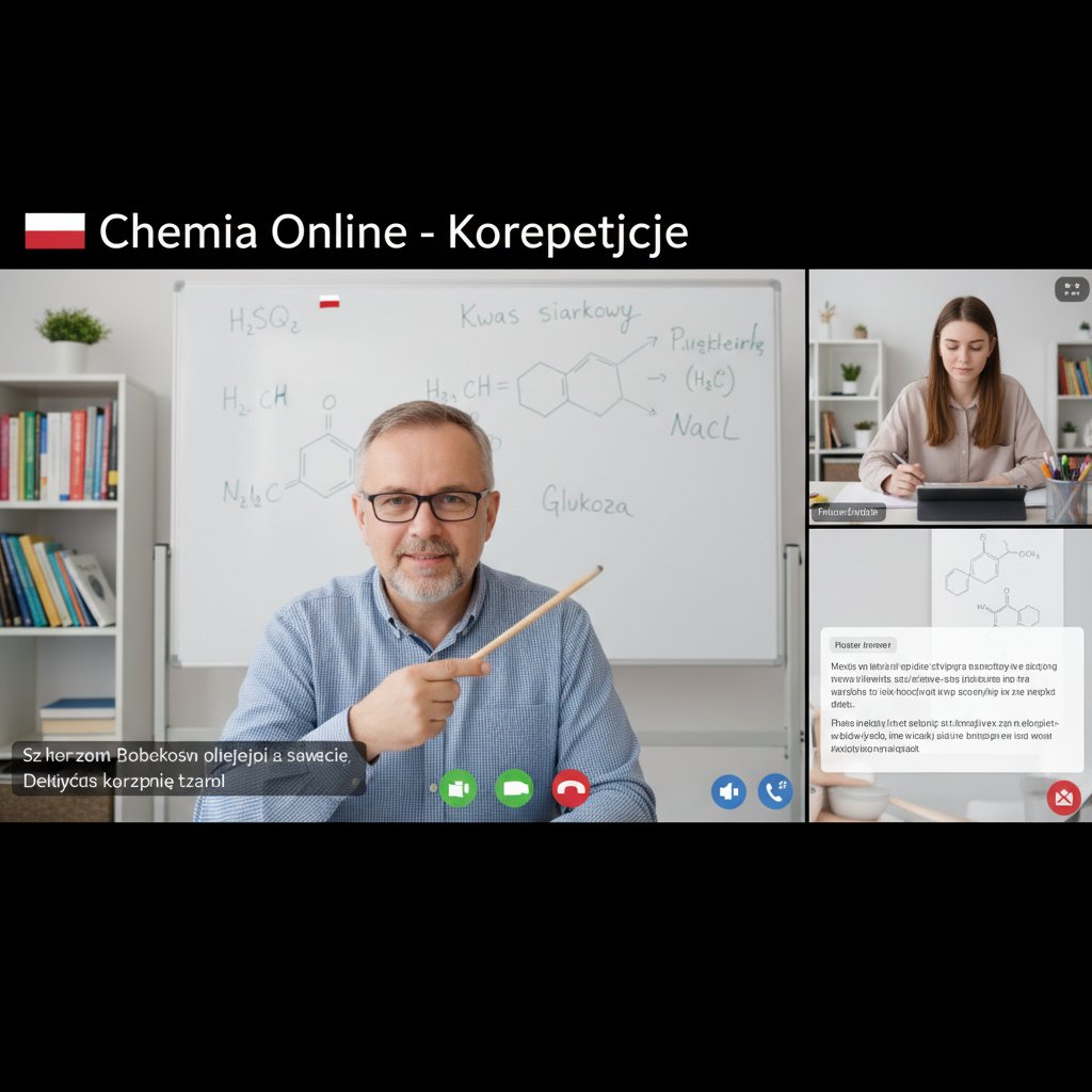 Nauczyciel online wyjaśnia reakcje chemiczne uczniowi przez wideokonferencję