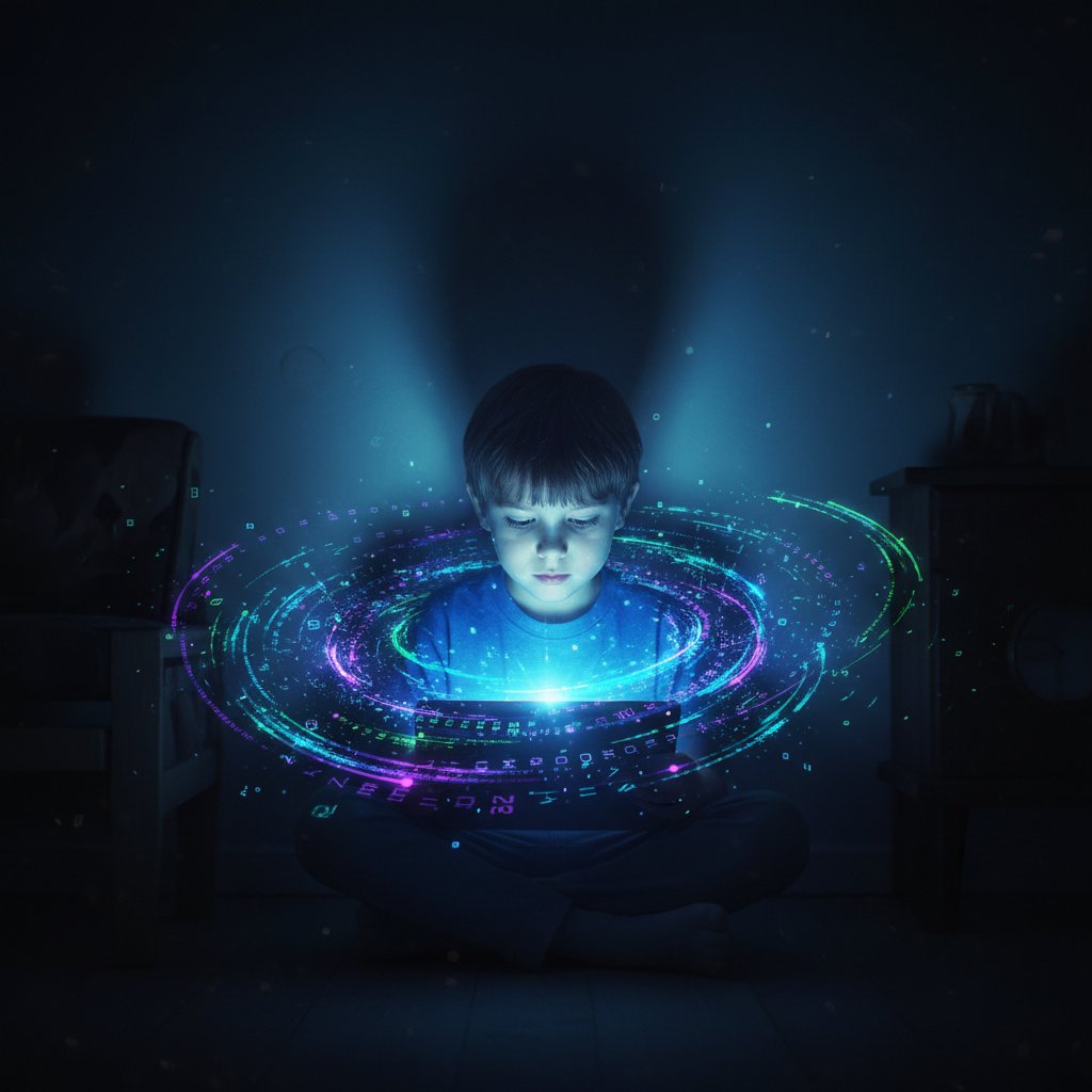 Dziecko z nadpobudliwością przy ekranie tabletu