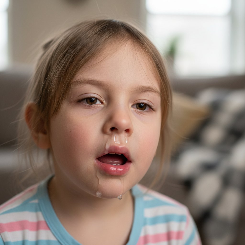 Dziecko z przewlekłym katarem cierpiące z powodu powiększonych migdałków