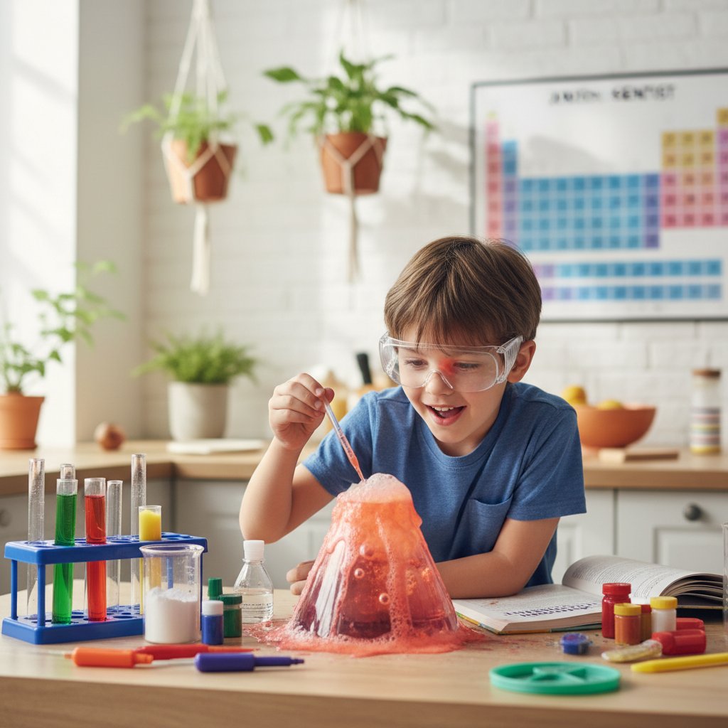 Dziecko z zestawem kreatywnym – eksperyment naukowy w domu
