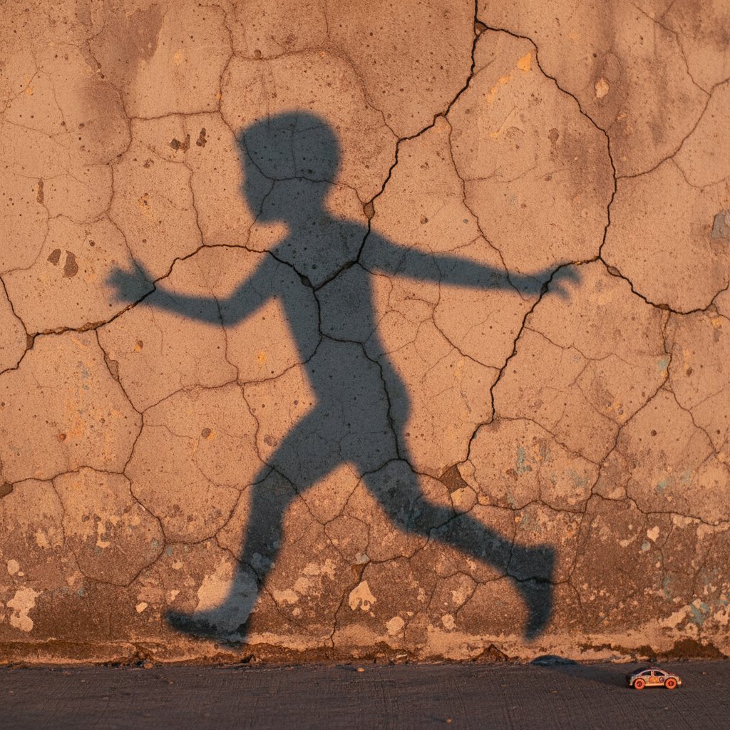 Cień dziecka padający na popękaną ścianę jako symbol przemocy i krzywdzenia dzieci