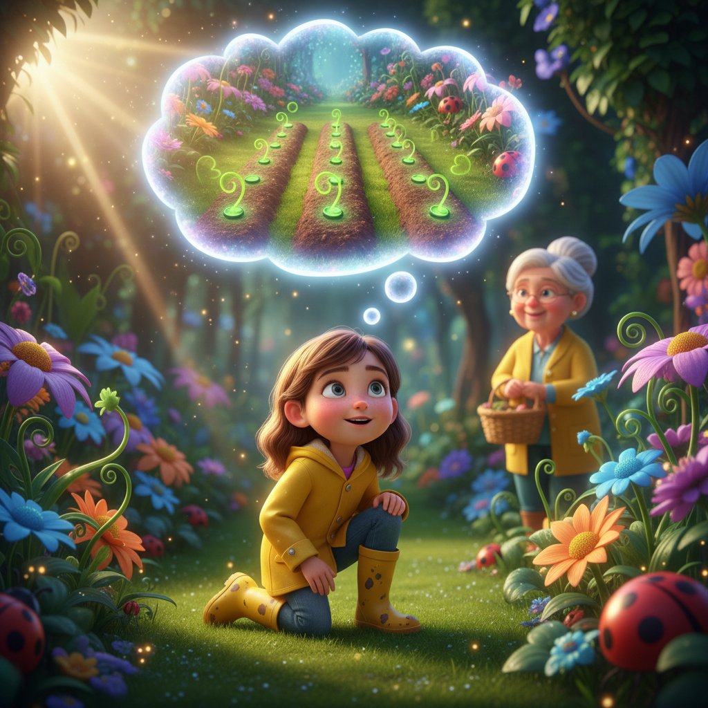 Dziecko wymyślające historię podczas nauki tabliczki mnożenia, storytelling