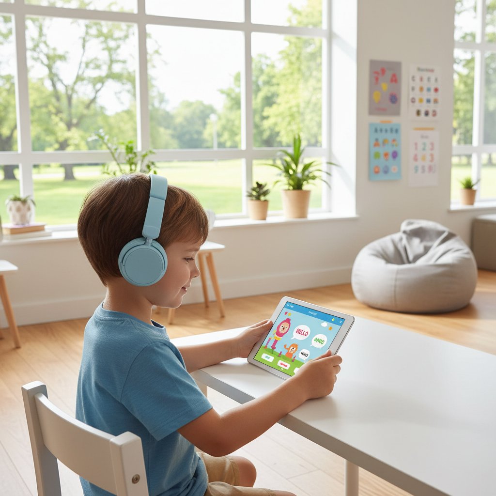 Dziecko testuje nowoczesną platformę do nauki angielskiego online