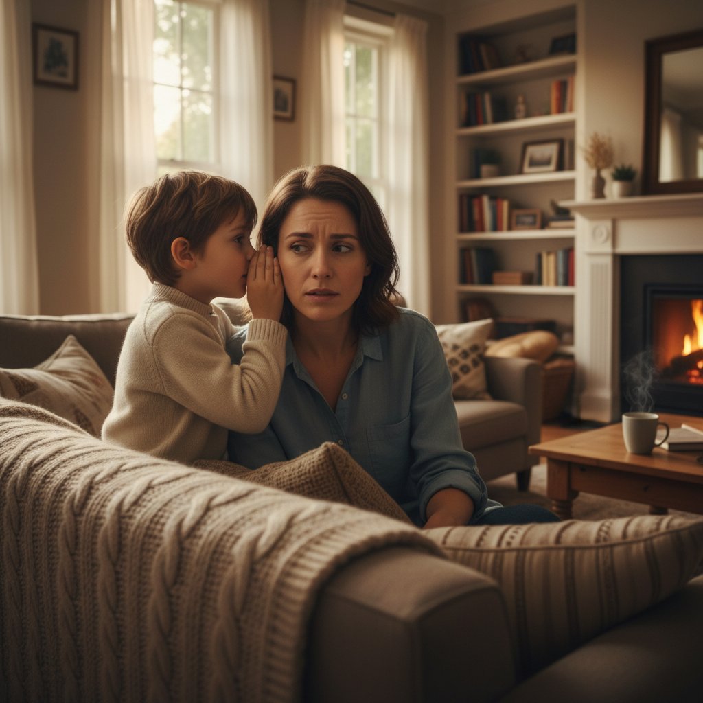 Dziecko z chrypką szepcze do mamy