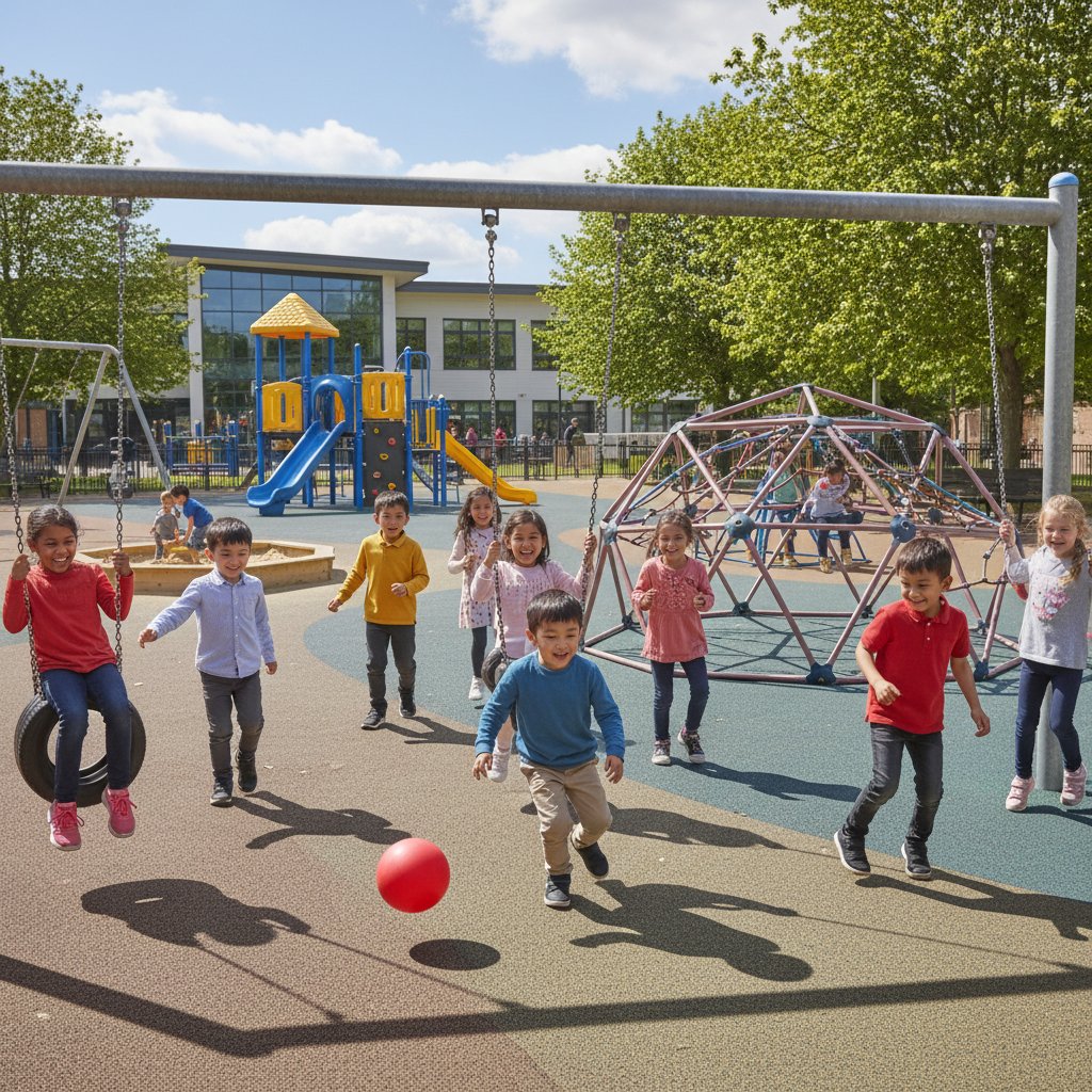 Dzieci z tęczowych rodzin bawią się z rówieśnikami na szkolnym boisku