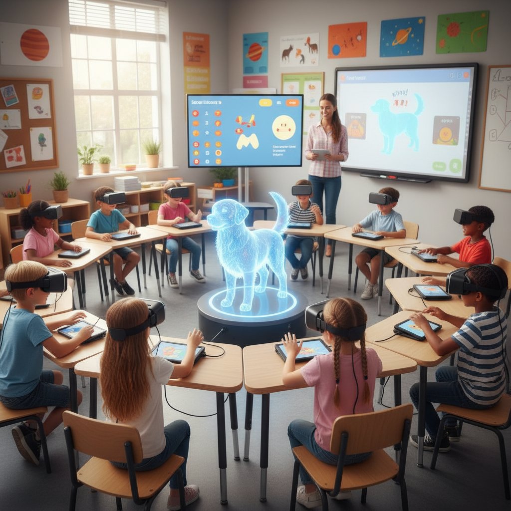 Dzieci uczą się empatii i odpowiedzialności podczas zabawy z wirtualnym psem AI w klasie