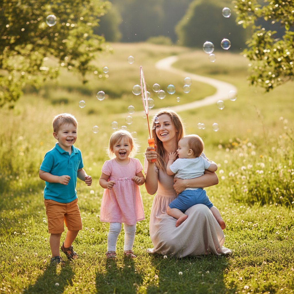 Zdjęcie dzieci bawiących się z rodzicem, obrazujące początek mapy miłości