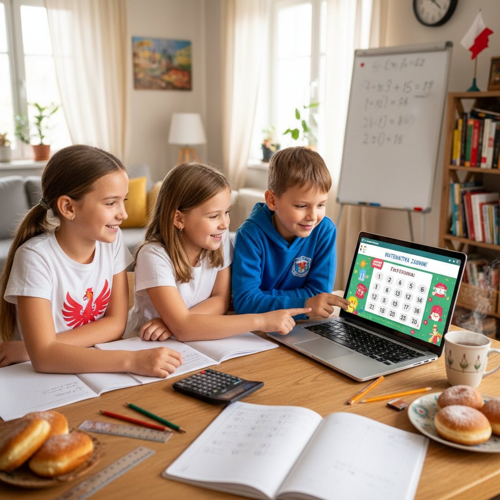 Dzieci korzystające z platform edukacyjnych do nauki matematyki online
