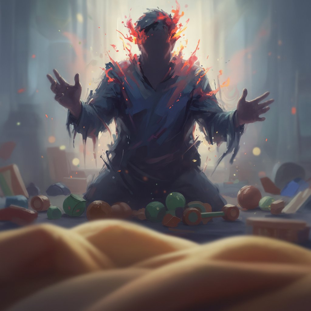 Widok z perspektywy dziecka: rozmazana sylwetka ojca, napięcie emocjonalne, narcystyczny ojciec