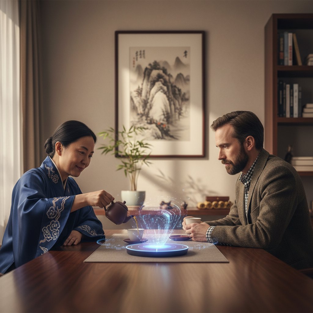 Chiński filozof i europejski naukowiec w dialogu o AI, tradycyjne stroje kontra nowoczesna technologia