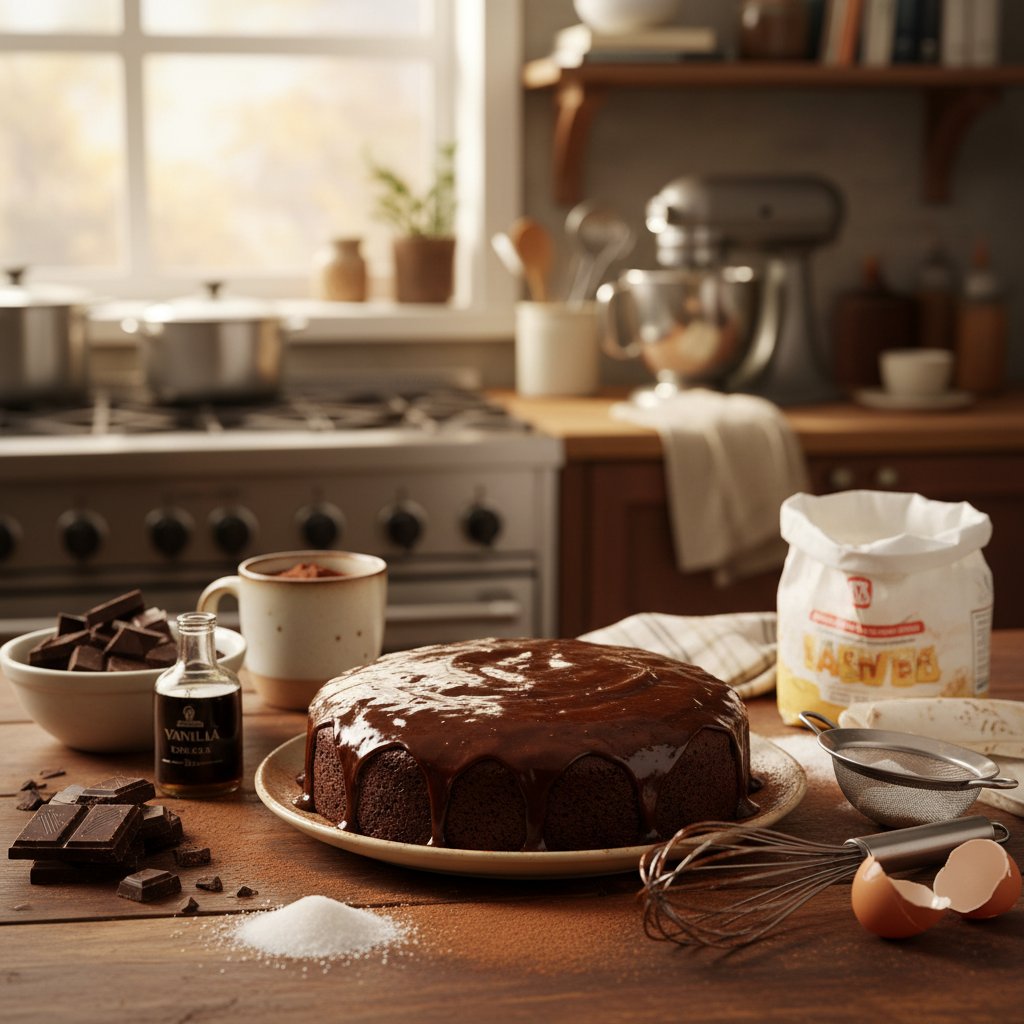 Proces pieczenia ciasta czekoladowego – składniki w stojących miskach przed zmieszaniem