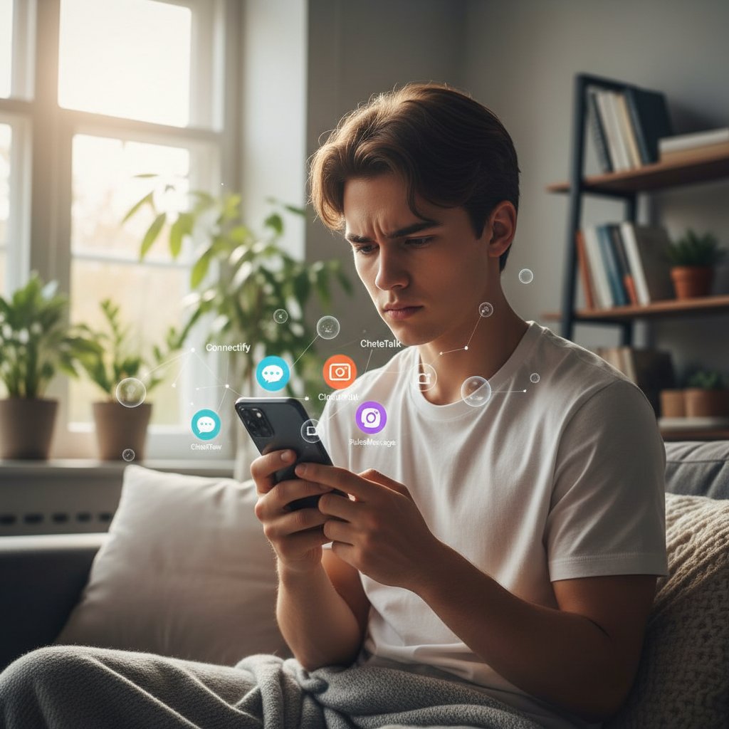 Osoba wybierająca między różnymi aplikacjami do rozmów online na smartfonie