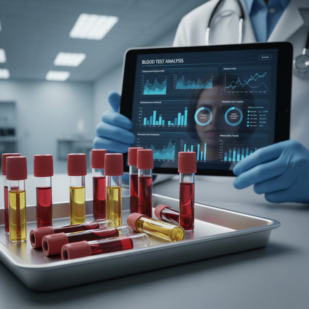 Foto osoby zmagającej się z chorobą przewlekłą analizującej wyniki badań