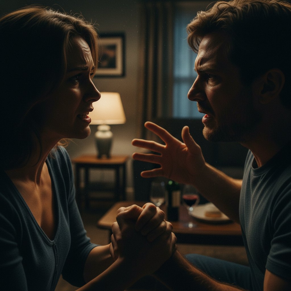 Para podczas szczerej, emocjonalnej rozmowy w domu