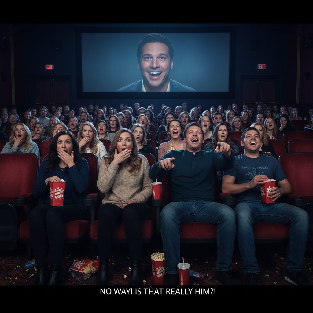 Surprised audience reacting to fan service moment in comedy cinema