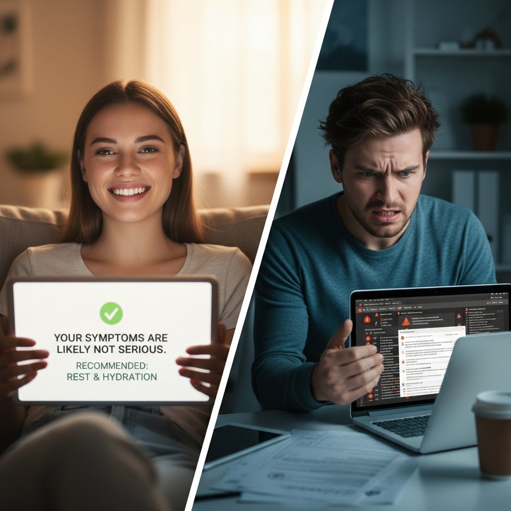 Dwie osoby po skorzystaniu z interpretacji objawów online – kontrast emocji