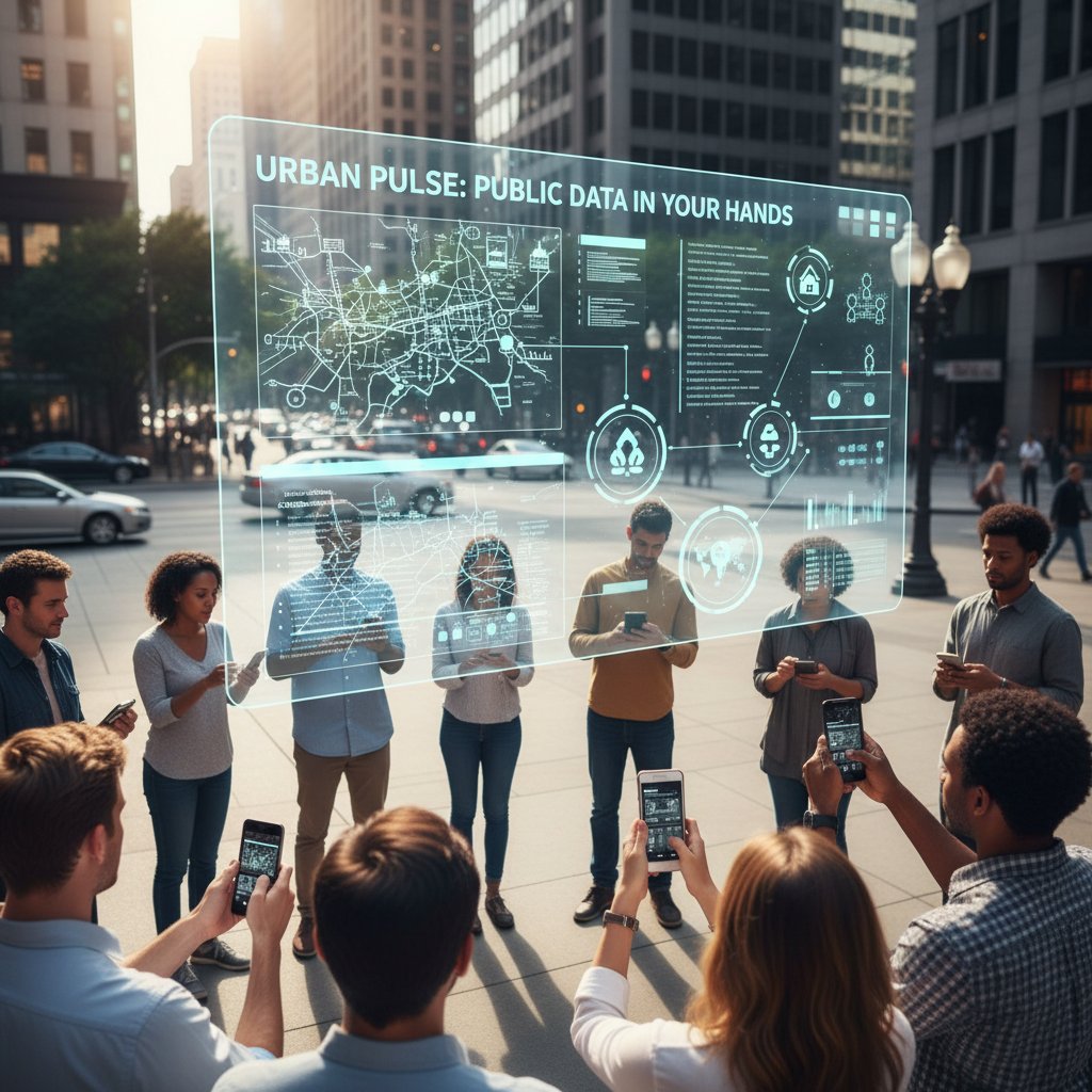 Mieszkańcy korzystający z aplikacji miejskiej, wyświetlającej dane o usługach publicznych