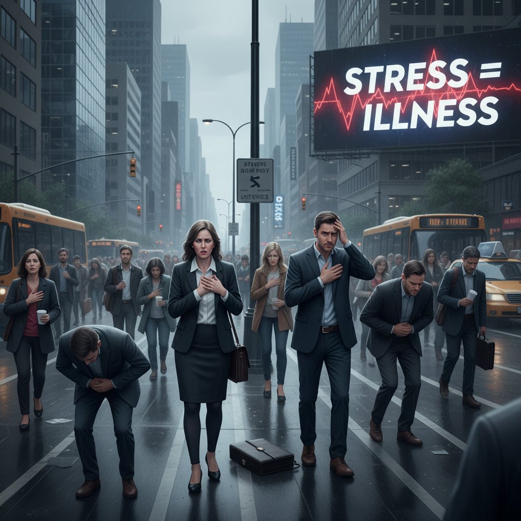 Ruchliwa ulica miasta, ludzie spieszący się do pracy – wpływ objawów somatycznych na społeczeństwo