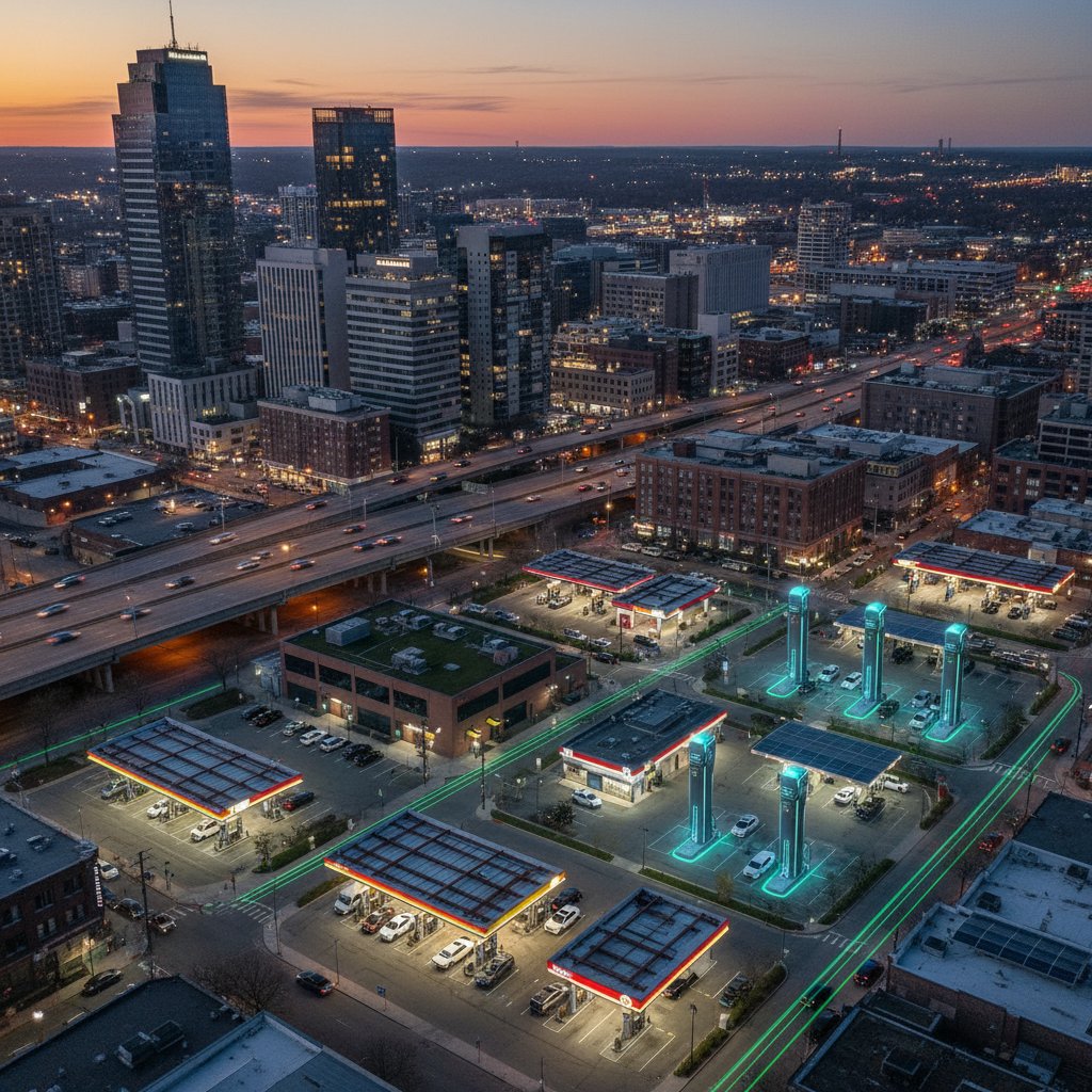 Cityscape showing the evolving fuel infrastructure