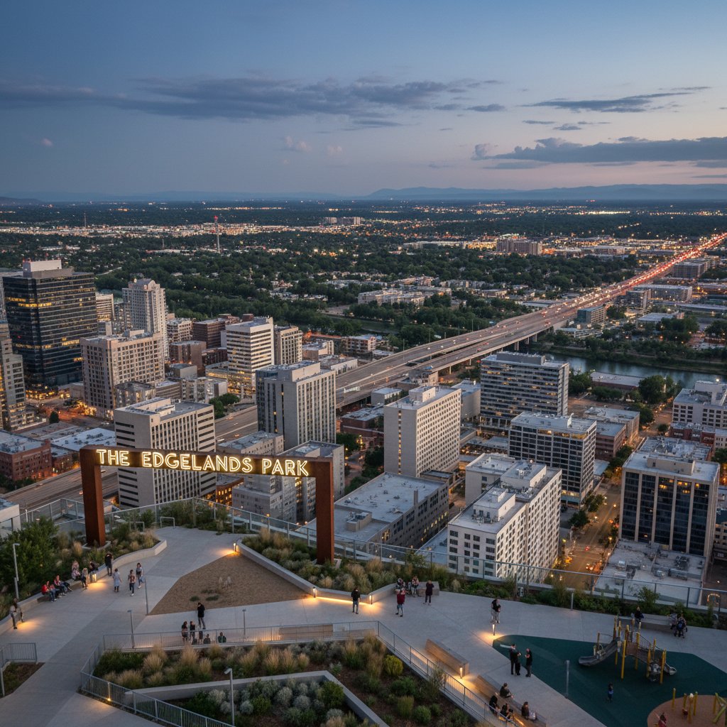 Zabudowa miejska z widocznymi granicami osiedli i przestrzenią publiczną