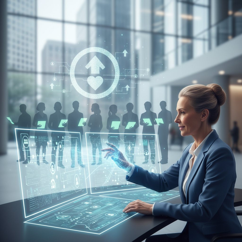 Urzędnik patrzący na ekran z algorytmem decydującym o wnioskach