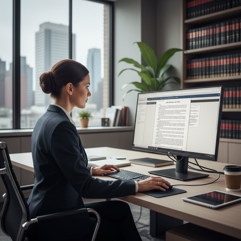 Urzędnik analizuje daty aktualizacji przepisów na ekranie komputera