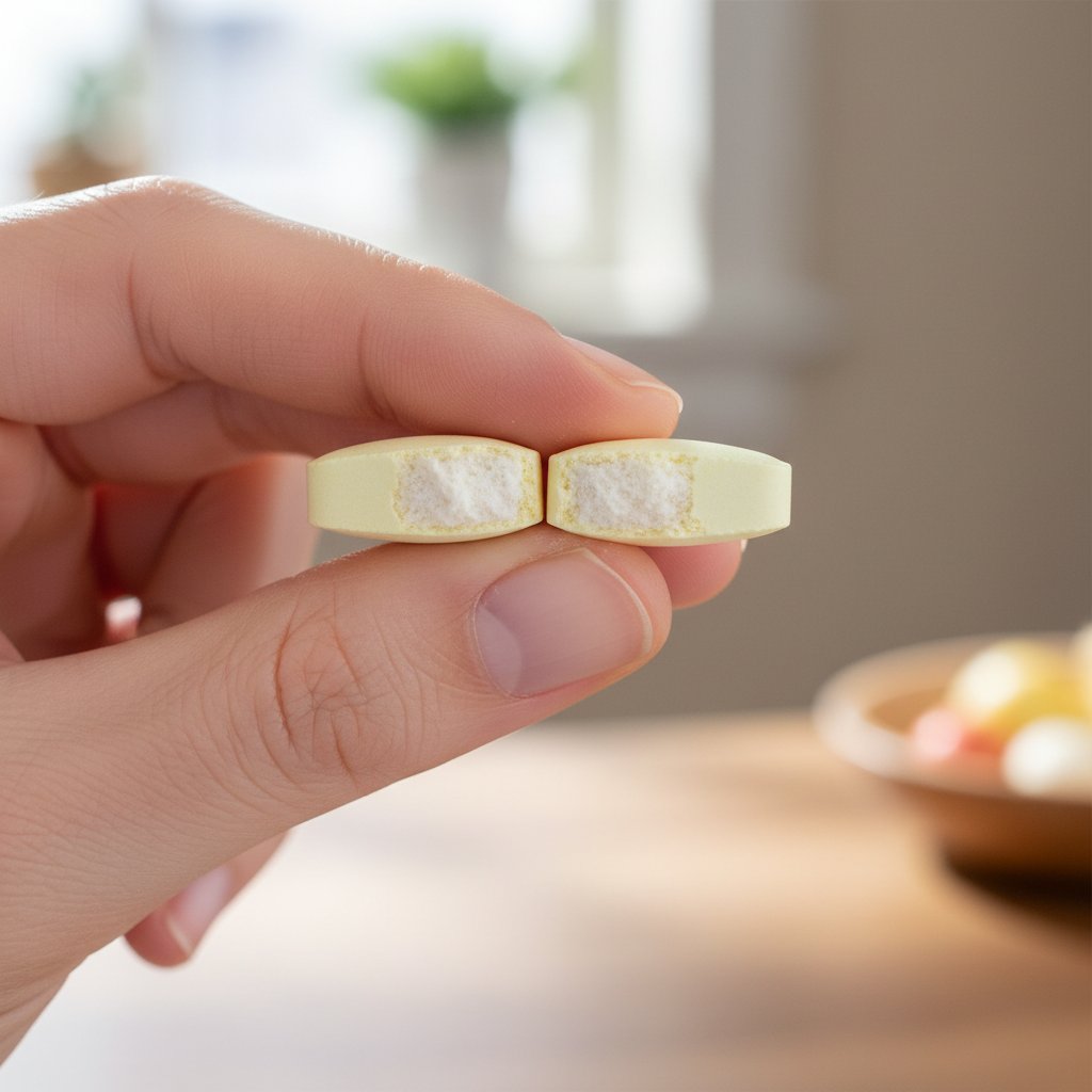 Przekrojona tabletka klarytromycyny na dłoni