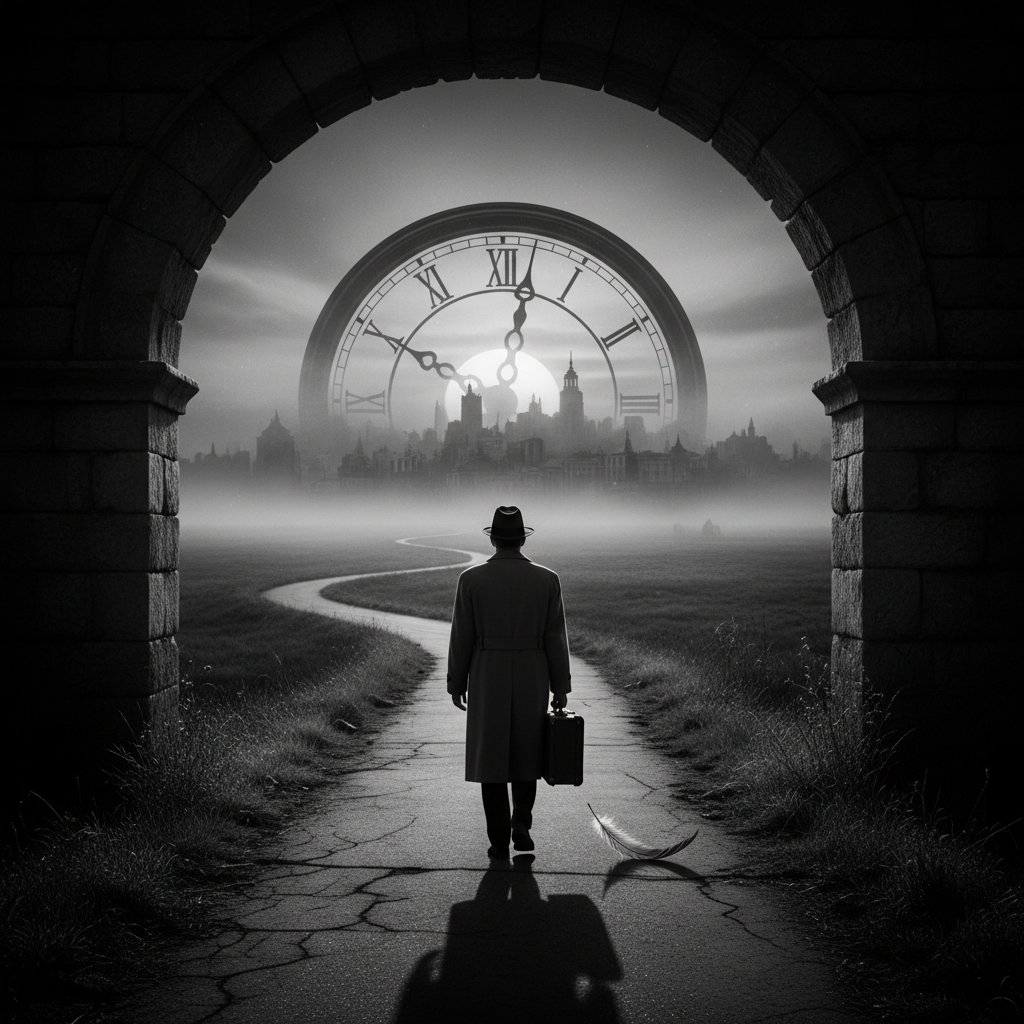 Classic film scene with iconic visual metaphor, black-and-white for emotional depth