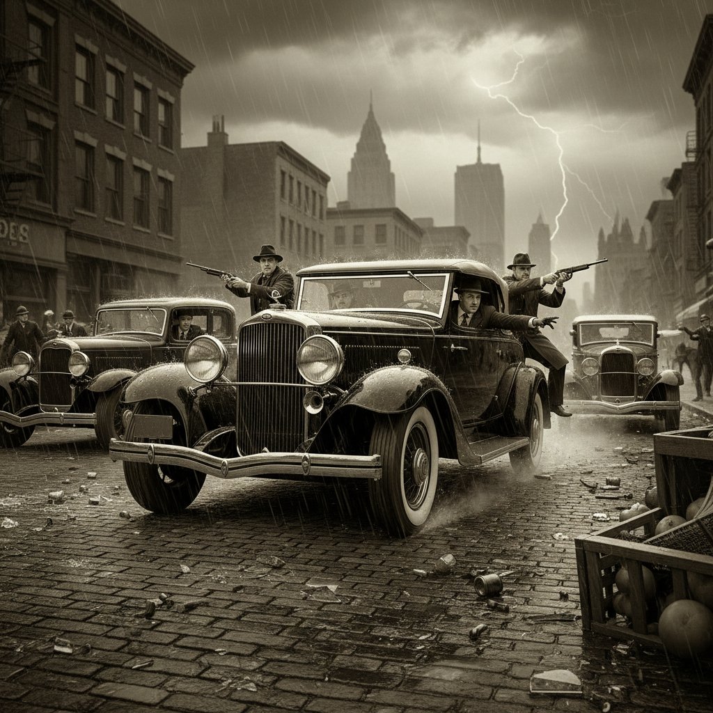 Classic mobsters in a frantic, comedic chase