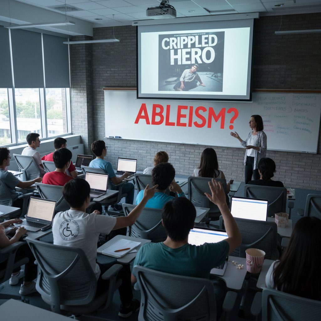 Students in a classroom analyzing a film for ableist content, keywords media literacy and ableism