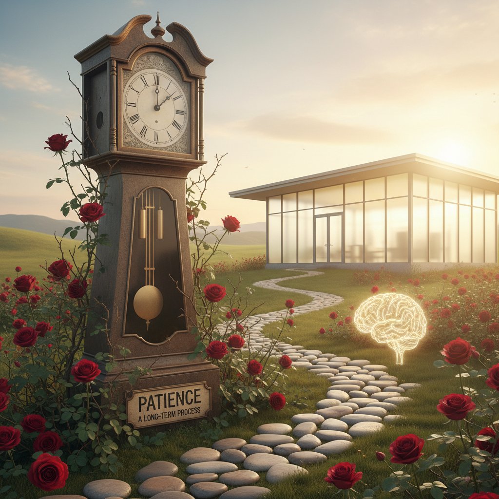 Detale zegara symbolizującego upływ czasu i cierpliwość wymaganą w terapii długoterminowej