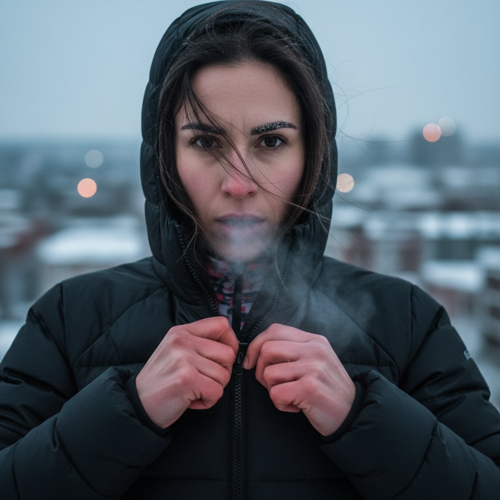 Kobieta zakładająca warstwową odzież sportową na trening zimą – jak się ubrać na trening zimowy