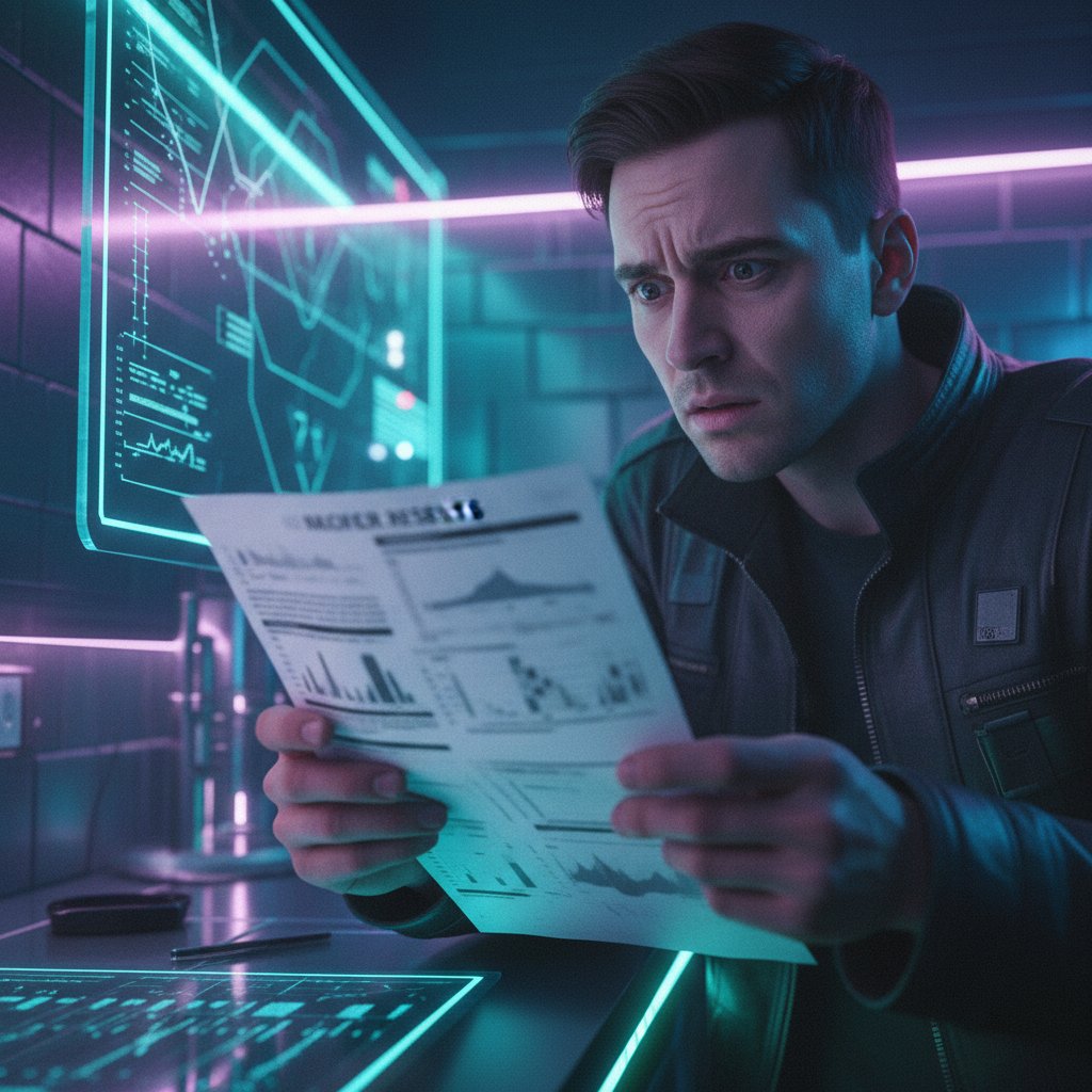 Osoba patrząca zdezorientowana na wyniki badań hormonalnych – wyniki, które nie wyjaśniają objawów