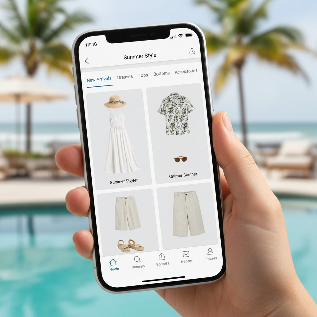 Telefon z aplikacją modową, letnie stylizacje
