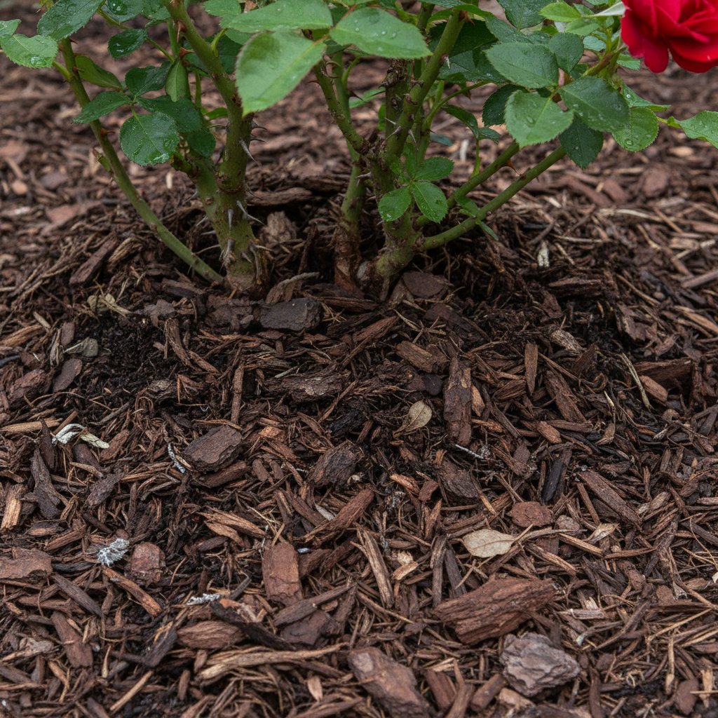 Ściółkowanie wokół podstawy róży