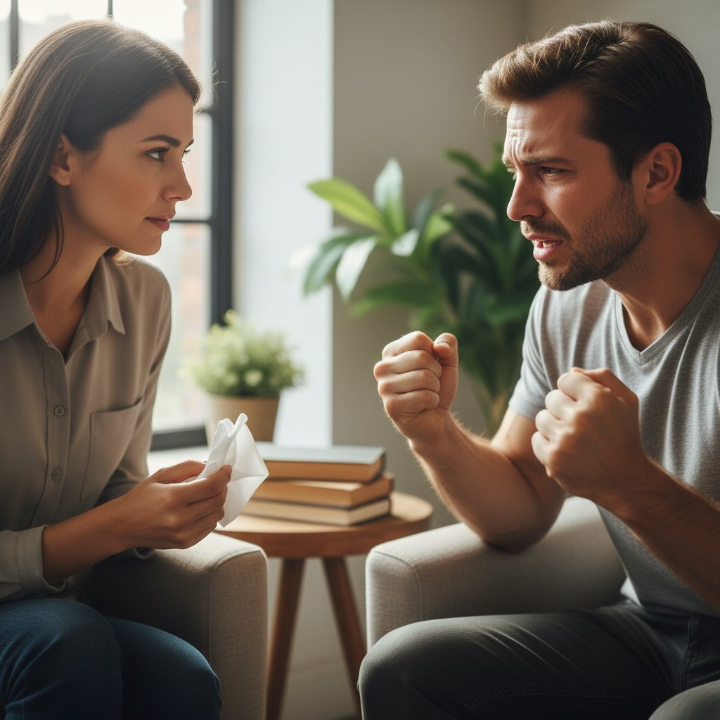 Rozmowa z terapeutą – autentyczna scena, surowe emocje, pierwsza sesja psychoterapii