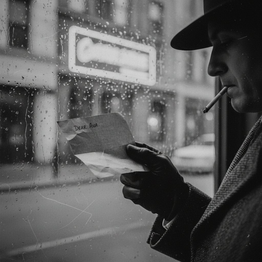 Close-up of a hand holding a letter, dramatic shadows