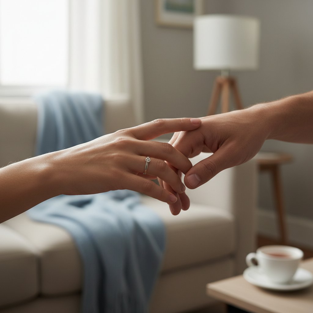 Close-up of hands almost touching but not, showing emotional distance in relationship misunderstandings