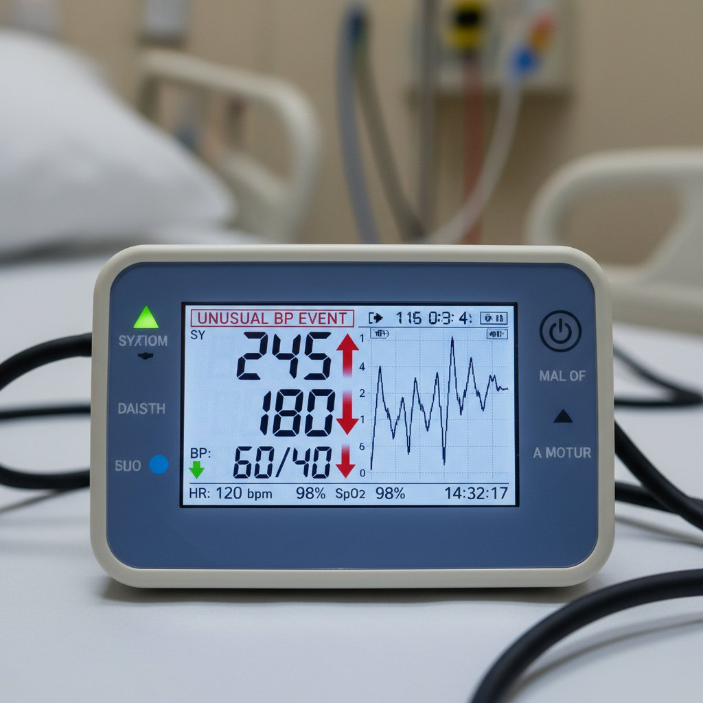 Zbliżenie na ekran holtera z nietypowymi wartościami pomiaru