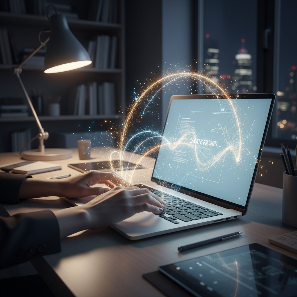 Wpisywanie kreatywnego promptu w Adobe Firefly na laptopie