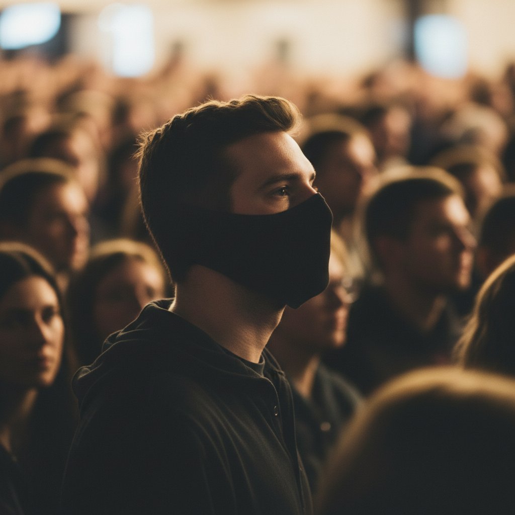 Ukryty prześladowca wśród znajomych na zatłoczonej ulicy