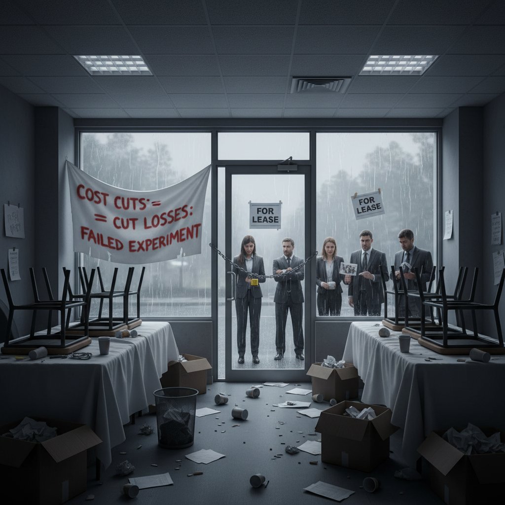 Dramatyczne zdjęcie zamkniętego biura rachunkowego – skutek złych cięć