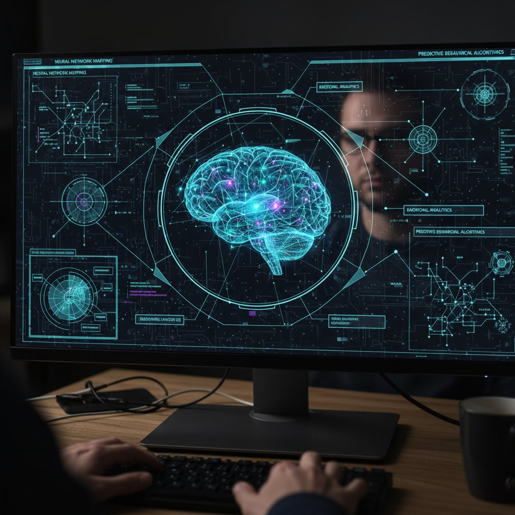 Zbliżenie na ekran z wykresem analizy AI i osobą przy komputerze