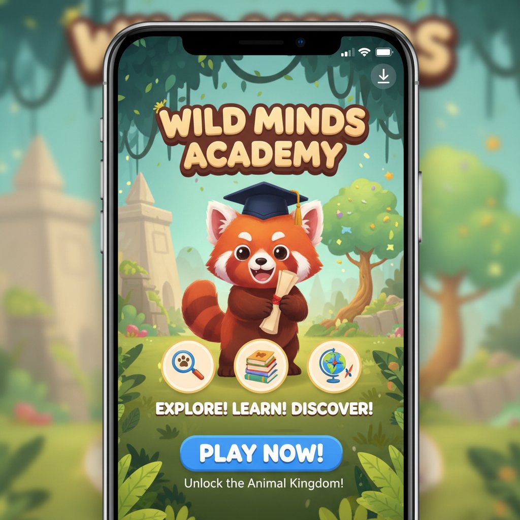 Zbliżenie na ekran z nachalnymi reklamami w grze edukacyjnej o zwierzętach